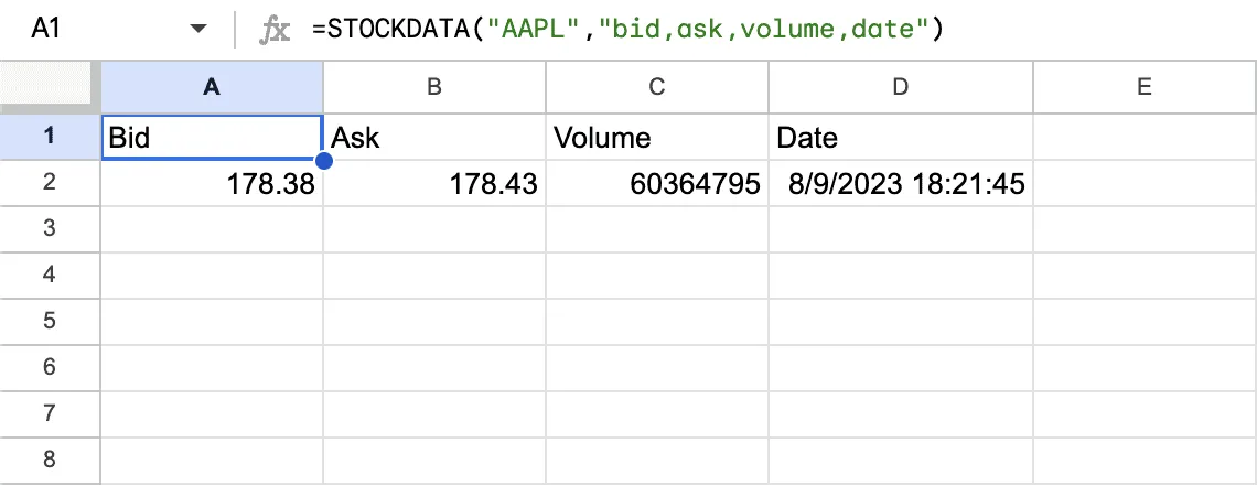 STOCKDATA real-time stock data example